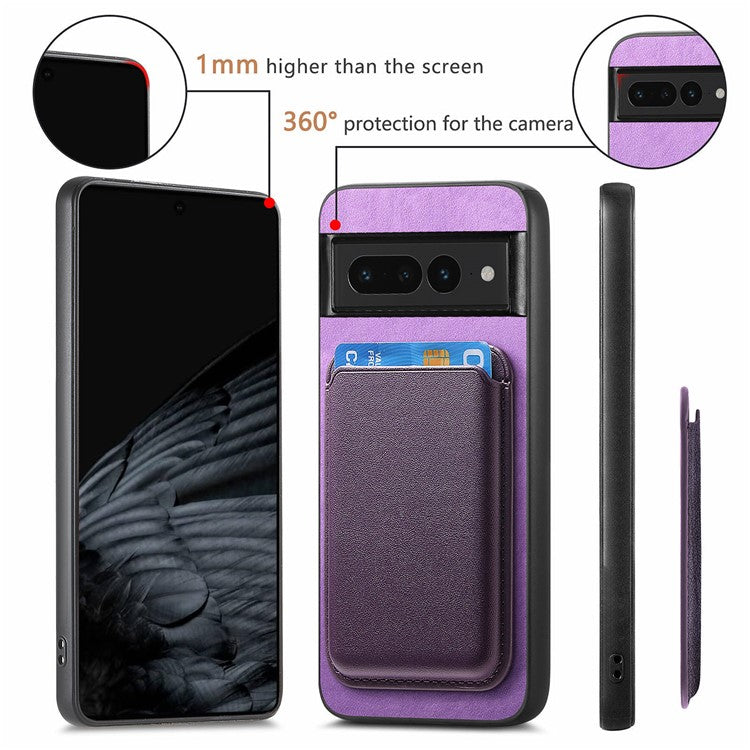 B2 For Google Pixel 7 Pro 5G Magnetic Case Card Holder PU Leather+TPU Phone Cover - Purple