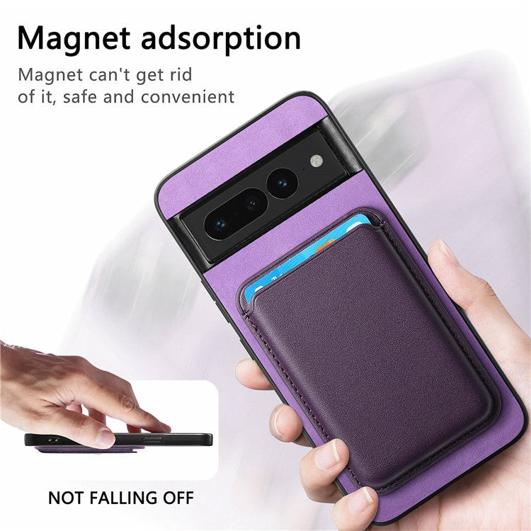 B2 For Google Pixel 7 Pro 5G Magnetic Case Card Holder PU Leather+TPU Phone Cover - Purple