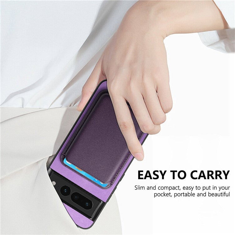 B2 For Google Pixel 7 Pro 5G Magnetic Case Card Holder PU Leather+TPU Phone Cover - Purple
