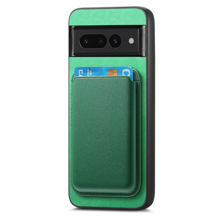 B2 For Google Pixel 7 Pro 5G Magnetic Case Card Holder PU Leather+TPU Phone Cover - Green