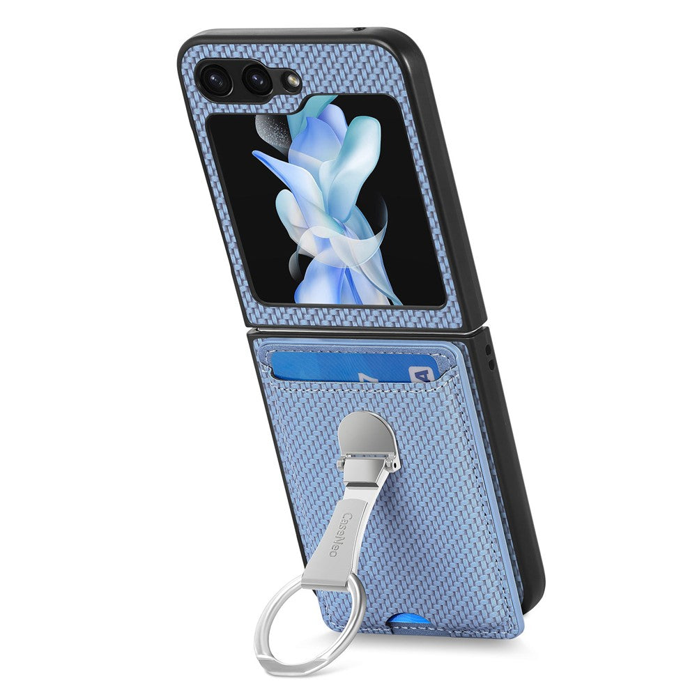 For Samsung Galaxy Z Flip7 FE 5G / Z Flip6 5G Case Kickstand Card Holder Leather+PC Phone Cover - Blue