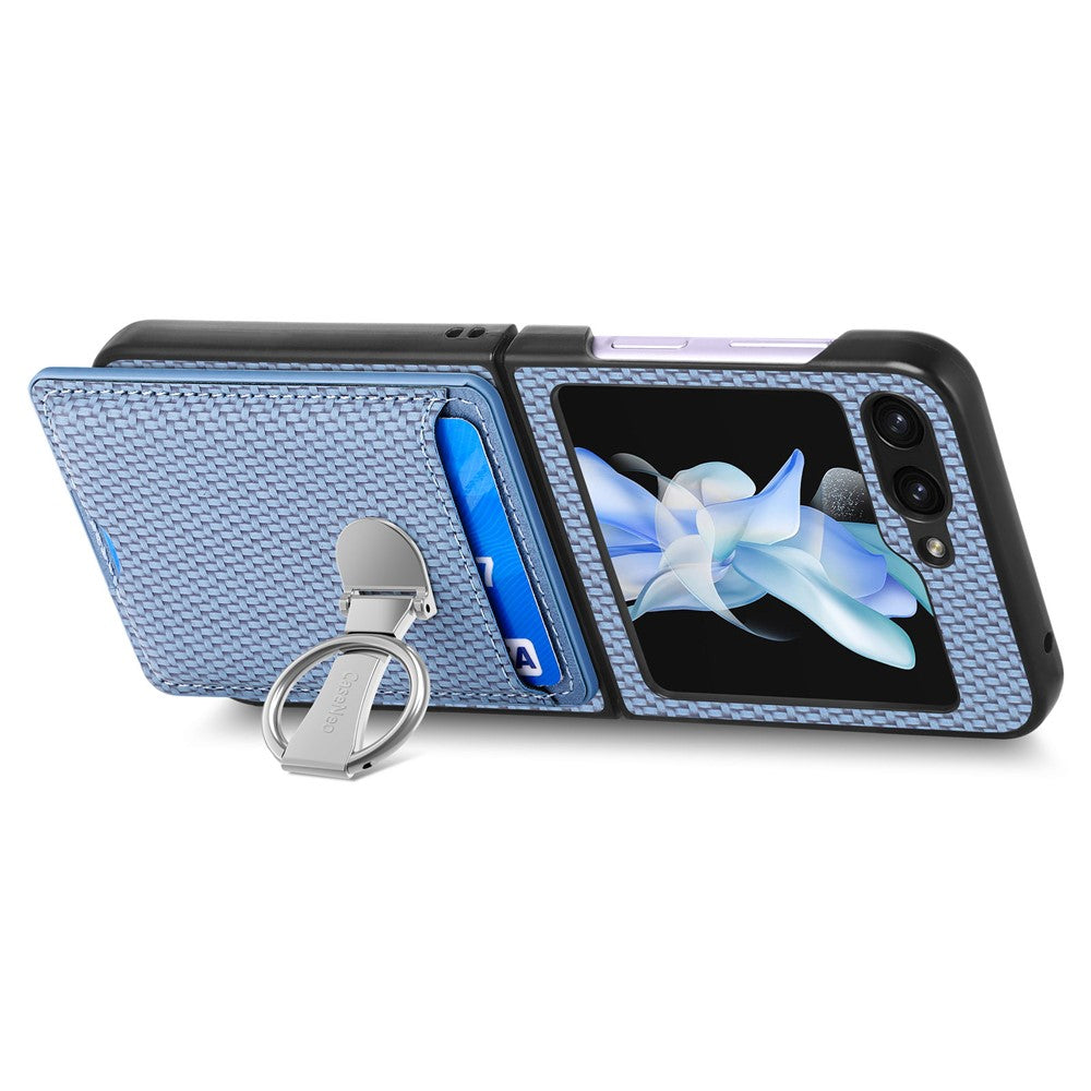 For Samsung Galaxy Z Flip7 FE 5G / Z Flip6 5G Case Kickstand Card Holder Leather+PC Phone Cover - Blue