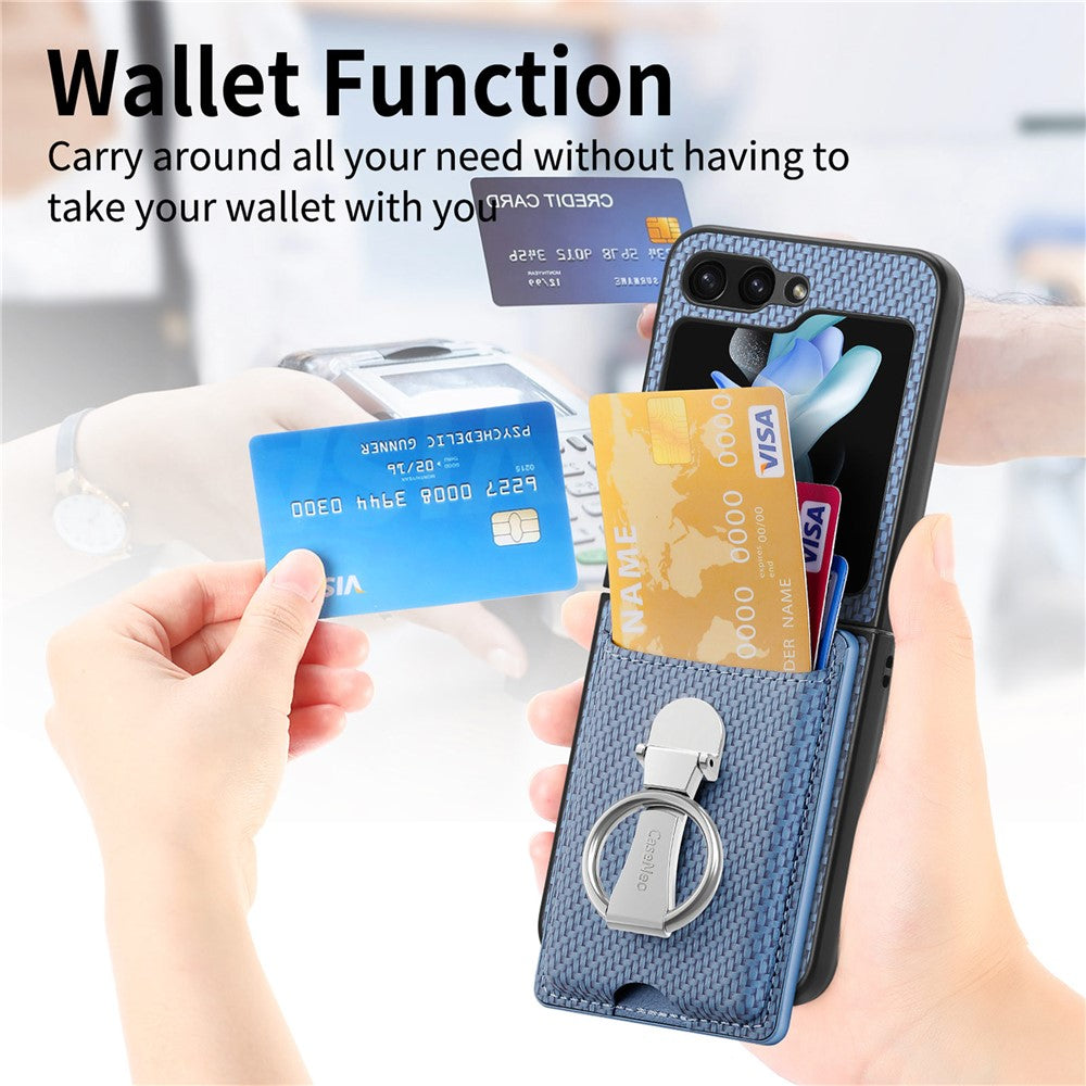 For Samsung Galaxy Z Flip7 FE 5G / Z Flip6 5G Case Kickstand Card Holder Leather+PC Phone Cover - Blue