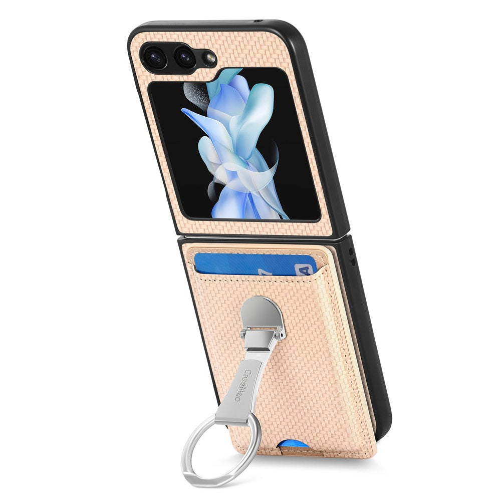 For Samsung Galaxy Z Flip7 FE 5G / Z Flip6 5G Case Kickstand Card Holder Leather+PC Phone Cover - Khaki