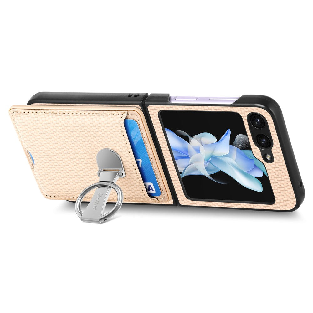 For Samsung Galaxy Z Flip7 FE 5G / Z Flip6 5G Case Kickstand Card Holder Leather+PC Phone Cover - Khaki