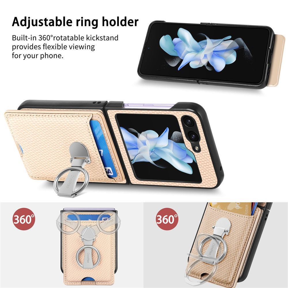 For Samsung Galaxy Z Flip7 FE 5G / Z Flip6 5G Case Kickstand Card Holder Leather+PC Phone Cover - Khaki