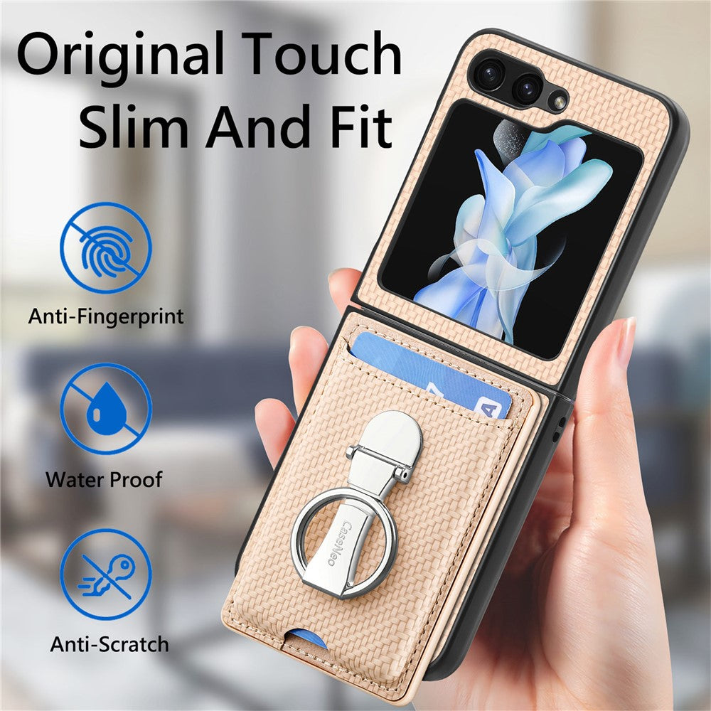 For Samsung Galaxy Z Flip7 FE 5G / Z Flip6 5G Case Kickstand Card Holder Leather+PC Phone Cover - Khaki