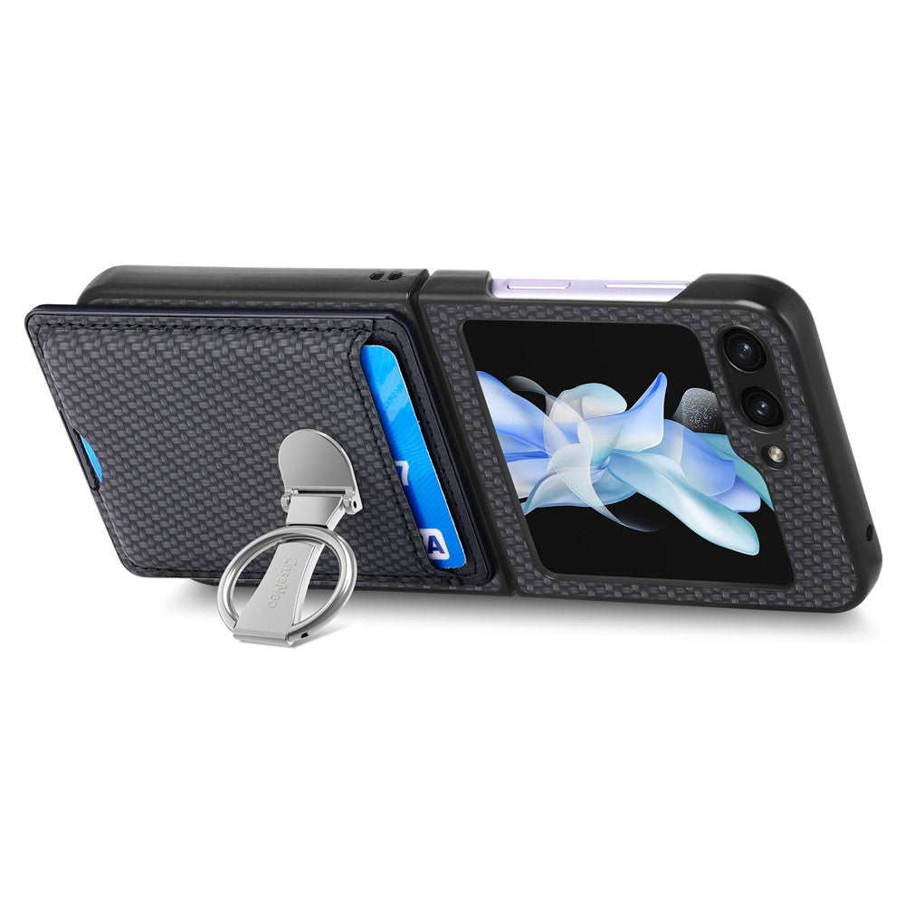 For Samsung Galaxy Z Flip7 FE 5G / Z Flip6 5G Case Kickstand Card Holder Leather+PC Phone Cover - Black