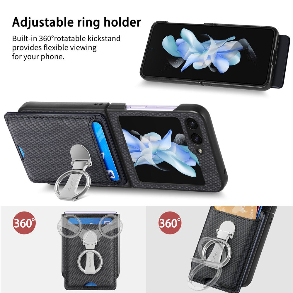 For Samsung Galaxy Z Flip7 FE 5G / Z Flip6 5G Case Kickstand Card Holder Leather+PC Phone Cover - Black