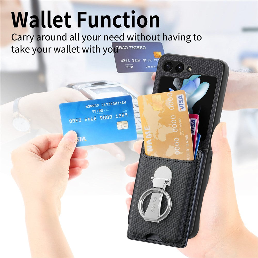 For Samsung Galaxy Z Flip7 FE 5G / Z Flip6 5G Case Kickstand Card Holder Leather+PC Phone Cover - Black