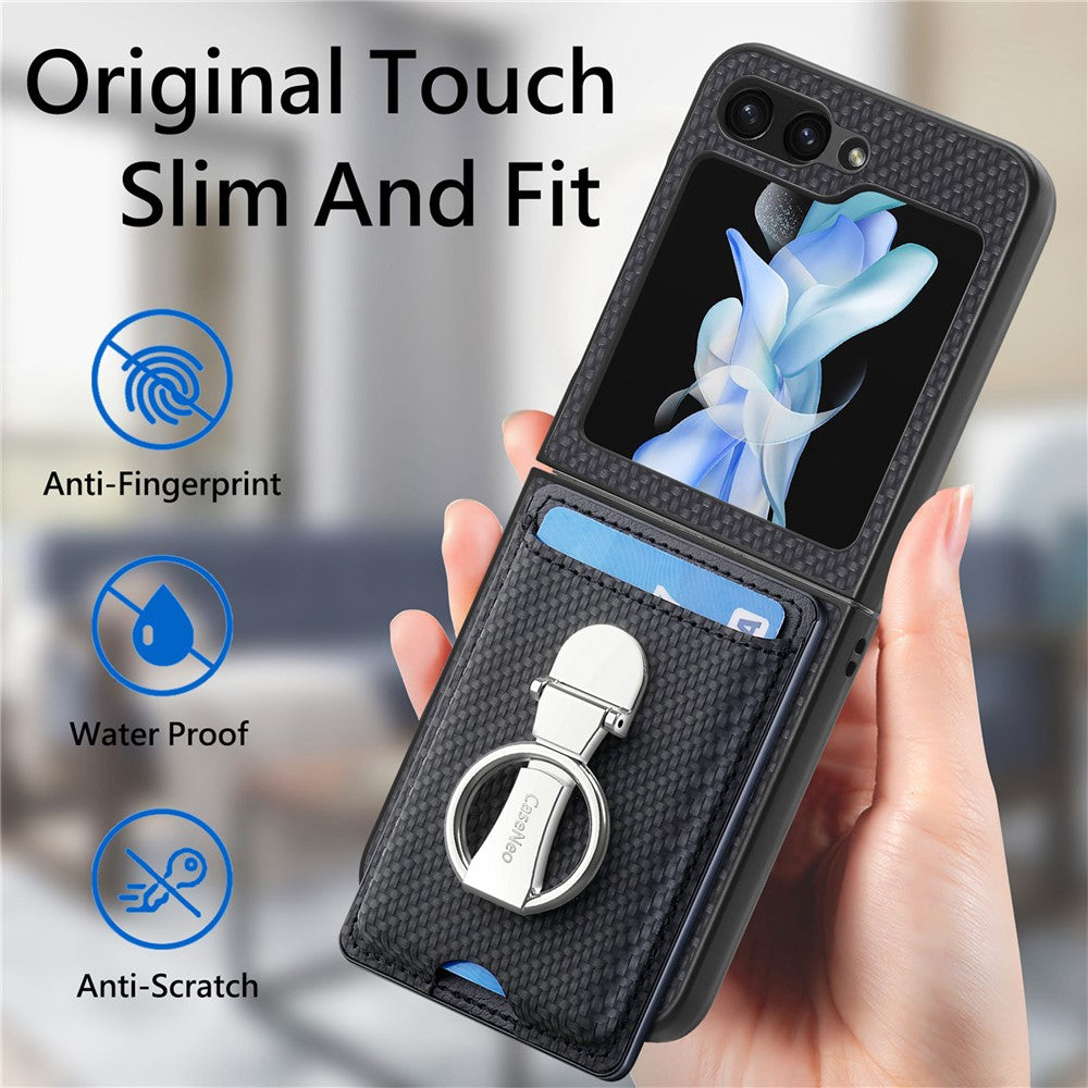 For Samsung Galaxy Z Flip7 FE 5G / Z Flip6 5G Case Kickstand Card Holder Leather+PC Phone Cover - Black