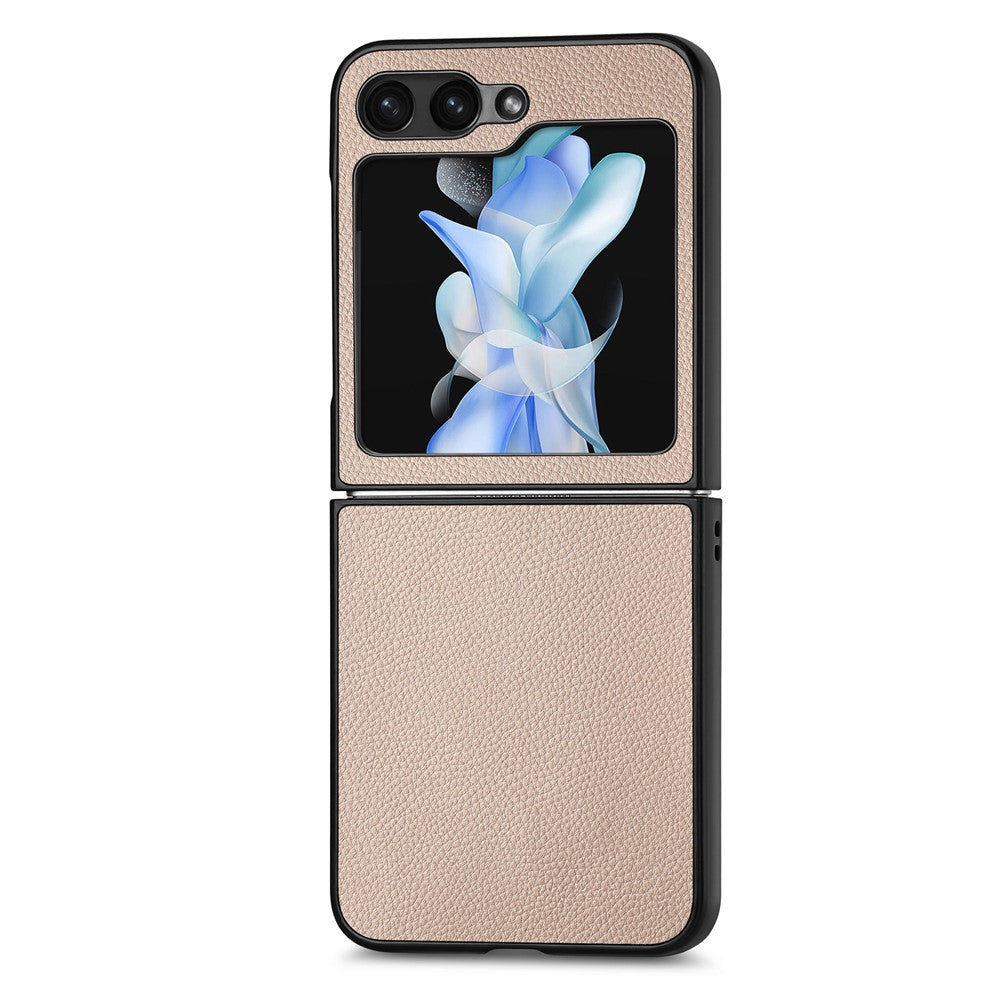 For Samsung Galaxy Z Flip7 FE 5G / Z Flip6 5G Case Litchi Texture PU Leather+PC Phone Cover - Khaki