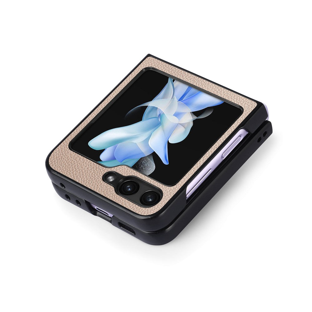 For Samsung Galaxy Z Flip7 FE 5G / Z Flip6 5G Case Litchi Texture PU Leather+PC Phone Cover - Khaki