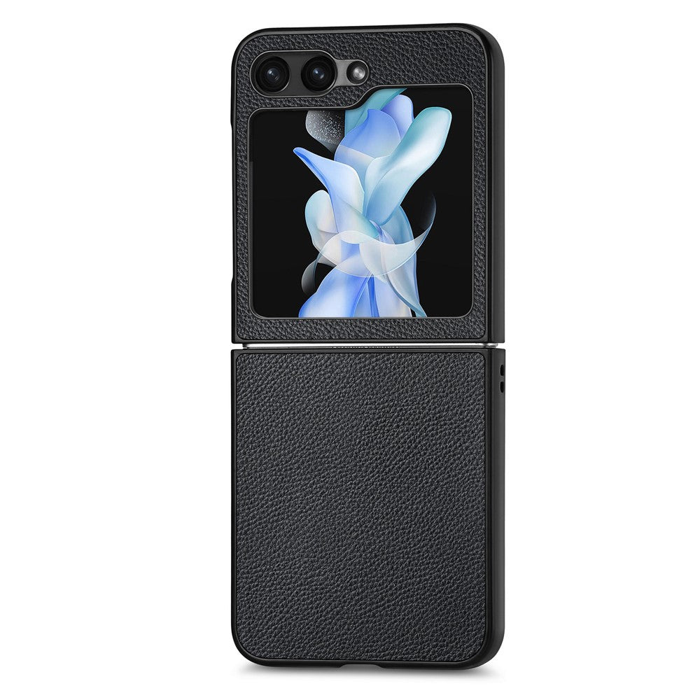 For Samsung Galaxy Z Flip7 FE 5G / Z Flip6 5G Case Litchi Texture PU Leather+PC Phone Cover - Black