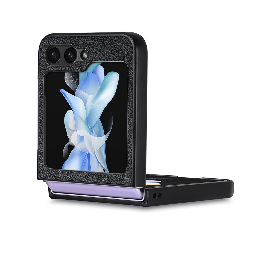 For Samsung Galaxy Z Flip7 FE 5G / Z Flip6 5G Case Litchi Texture PU Leather+PC Phone Cover - Black