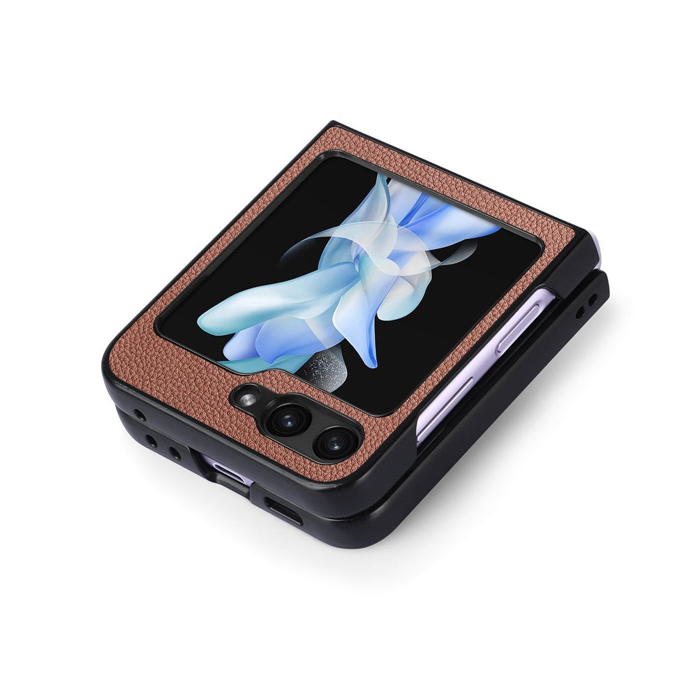 For Samsung Galaxy Z Flip7 FE 5G / Z Flip6 5G Case Litchi Texture PU Leather+PC Phone Cover - Brown