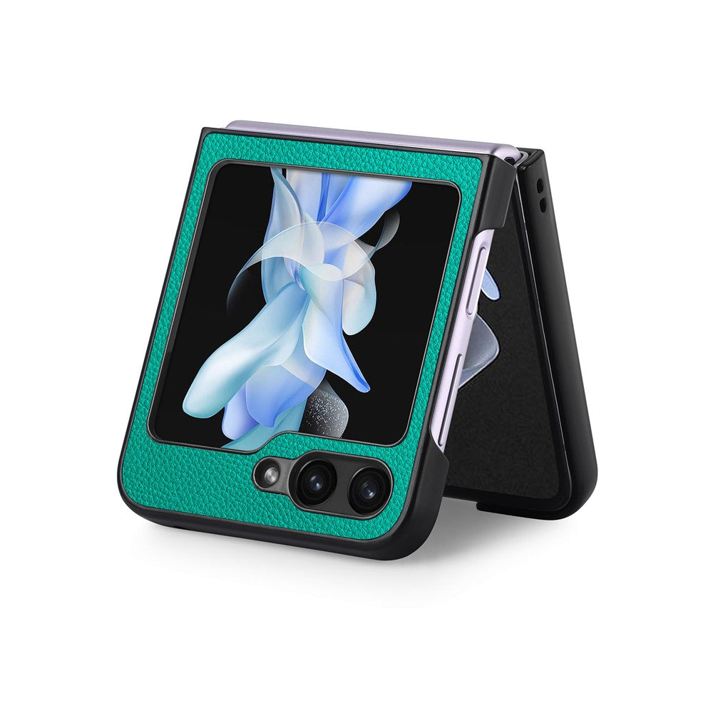For Samsung Galaxy Z Flip7 FE 5G / Z Flip6 5G Case Litchi Texture PU Leather+PC Phone Cover - Green