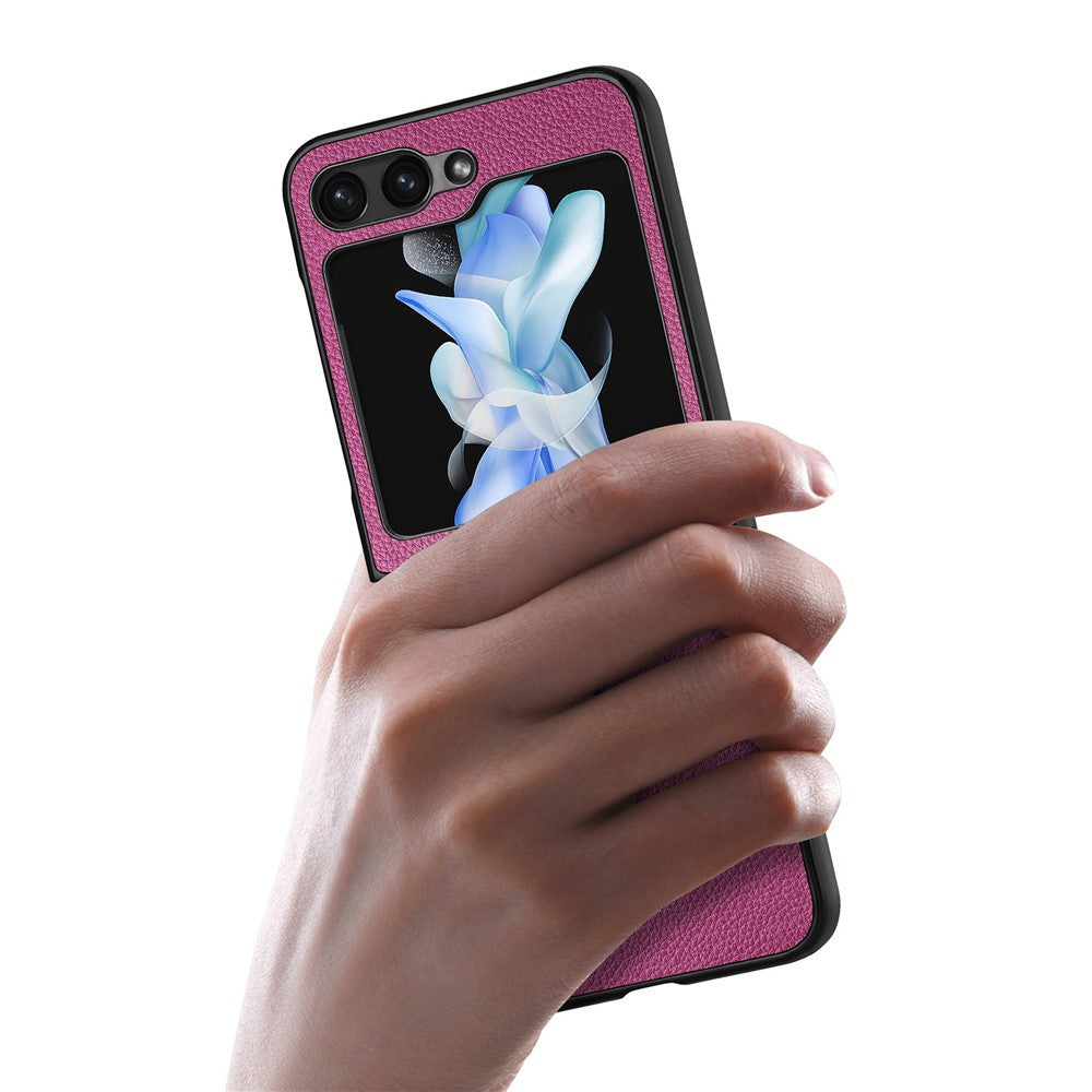 For Samsung Galaxy Z Flip7 FE 5G / Z Flip6 5G Case Litchi Texture PU Leather+PC Phone Cover - Purple