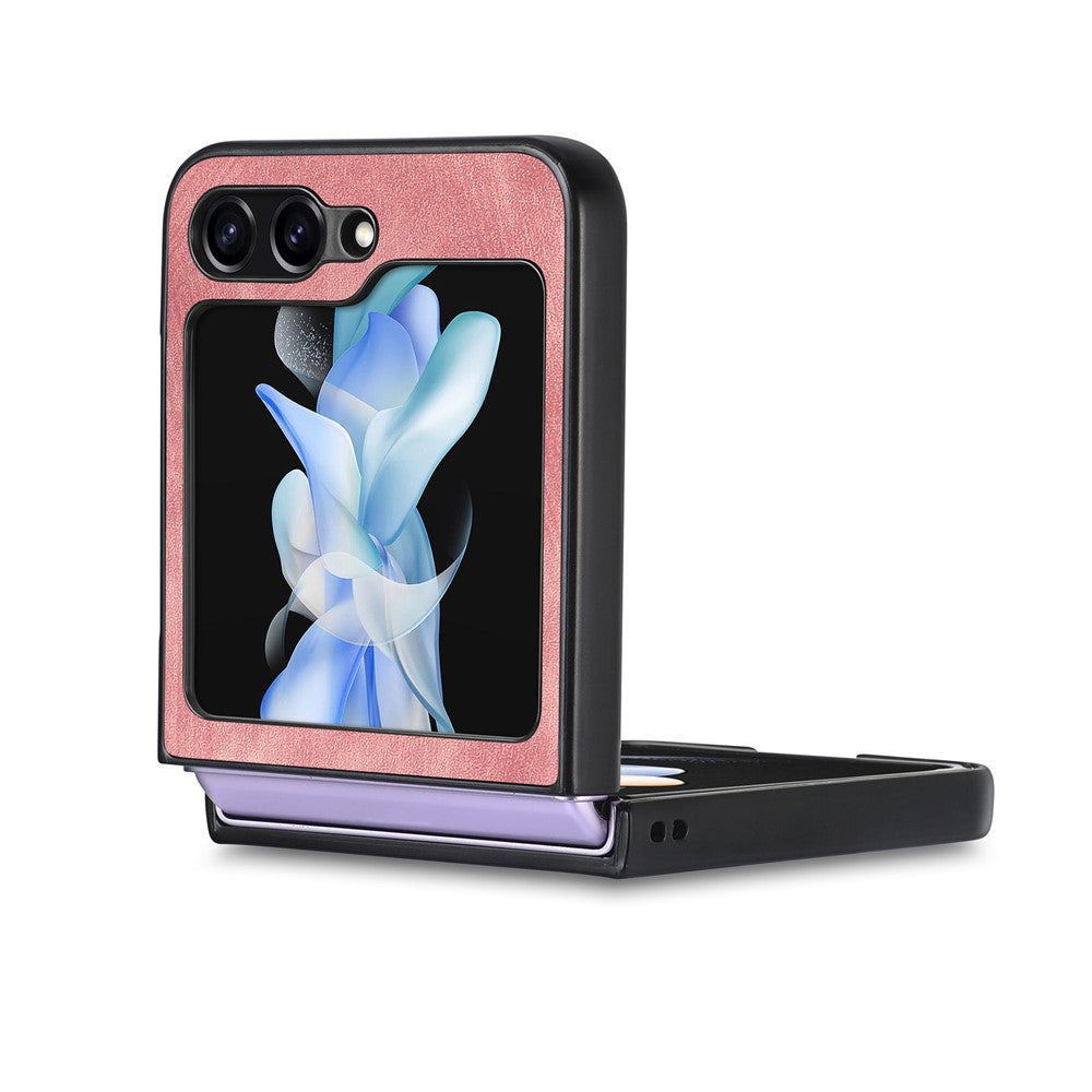 For Samsung Galaxy Z Flip7 FE 5G / Z Flip6 5G Case Vintage Leather+PC Slim Fit Phone Cover - Pink