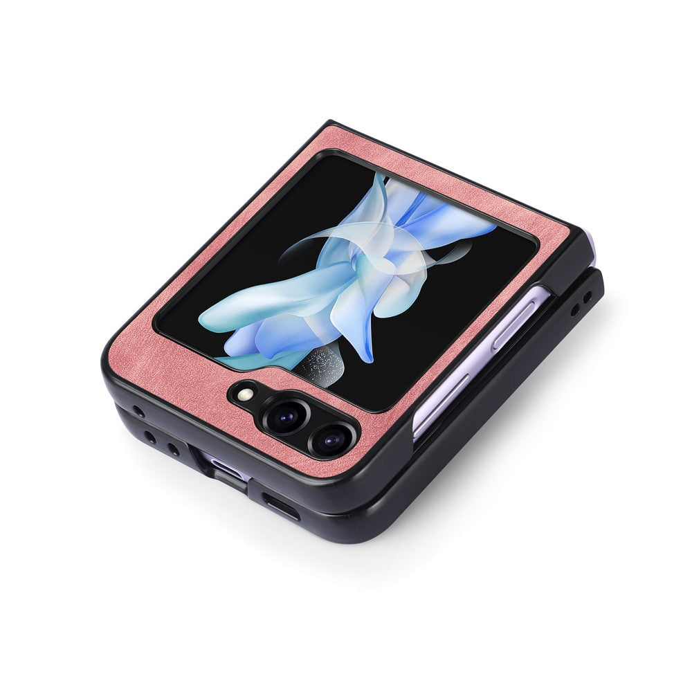 For Samsung Galaxy Z Flip7 FE 5G / Z Flip6 5G Case Vintage Leather+PC Slim Fit Phone Cover - Pink