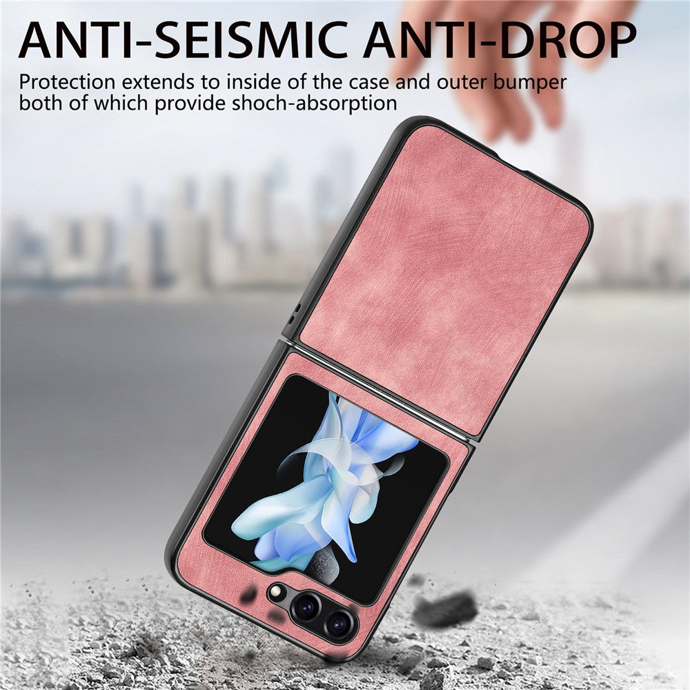 For Samsung Galaxy Z Flip7 FE 5G / Z Flip6 5G Case Vintage Leather+PC Slim Fit Phone Cover - Pink