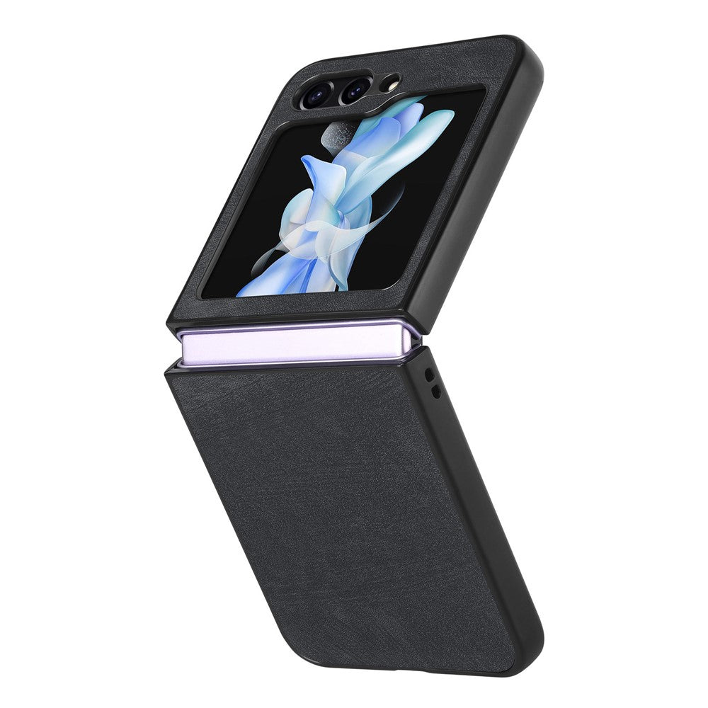 For Samsung Galaxy Z Flip7 FE 5G / Z Flip6 5G Case Vintage Leather+PC Slim Fit Phone Cover - Black