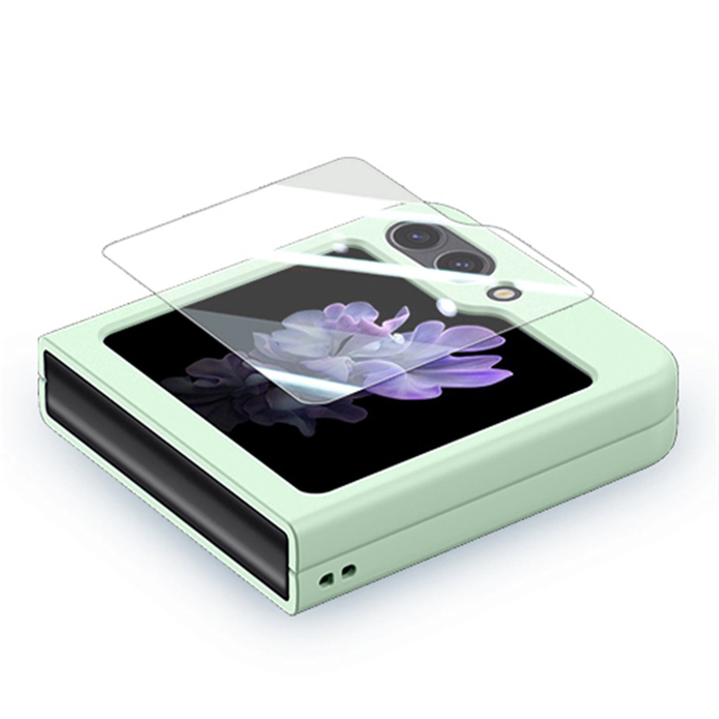 For Samsung Galaxy Z Flip6 5G Case Skin-touch PC Phone Cover with Rear Screen Protector - Light Green