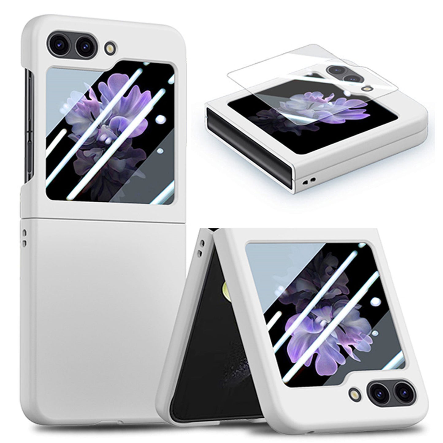For Samsung Galaxy Z Flip6 5G Case Skin-touch PC Phone Cover with Rear Screen Protector - White