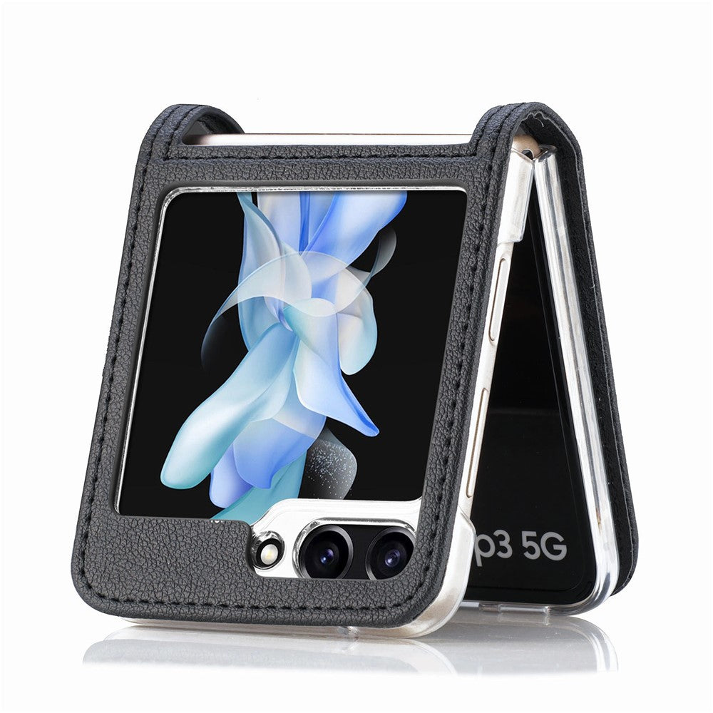 For Samsung Galaxy Z Flip7 FE 5G / Z Flip6 5G Case Card Slot Leather+PC Phone Cover - Black