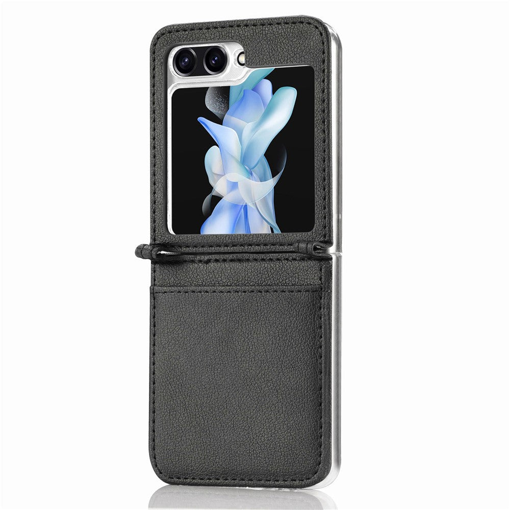 For Samsung Galaxy Z Flip7 FE 5G / Z Flip6 5G Case Card Slot Leather+PC Phone Cover - Black