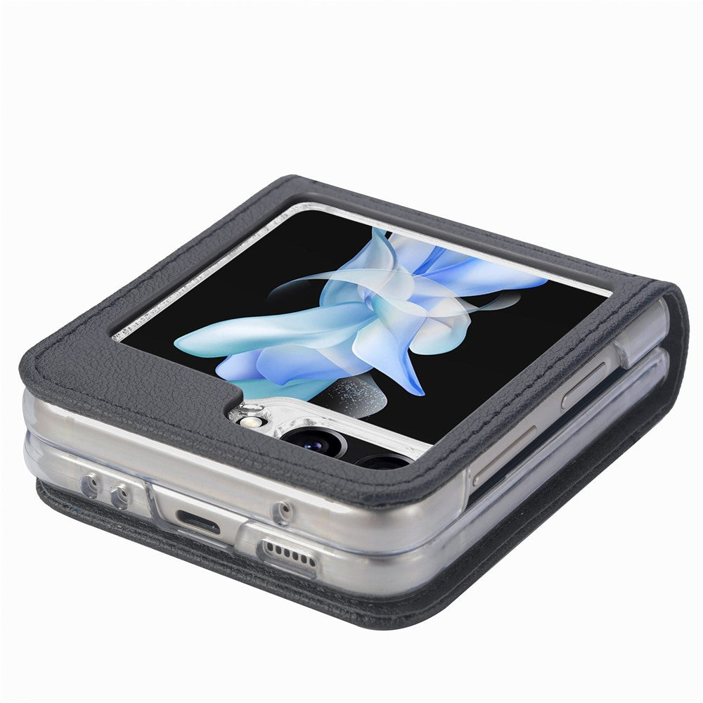 For Samsung Galaxy Z Flip7 FE 5G / Z Flip6 5G Case Card Slot Leather+PC Phone Cover - Black