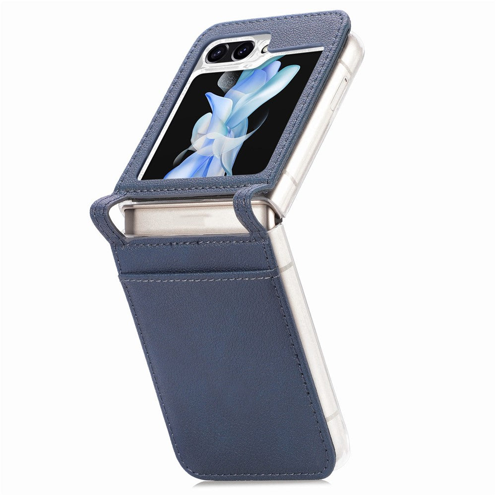 For Samsung Galaxy Z Flip7 FE 5G / Z Flip6 5G Case Card Slot Leather+PC Phone Cover - Blue