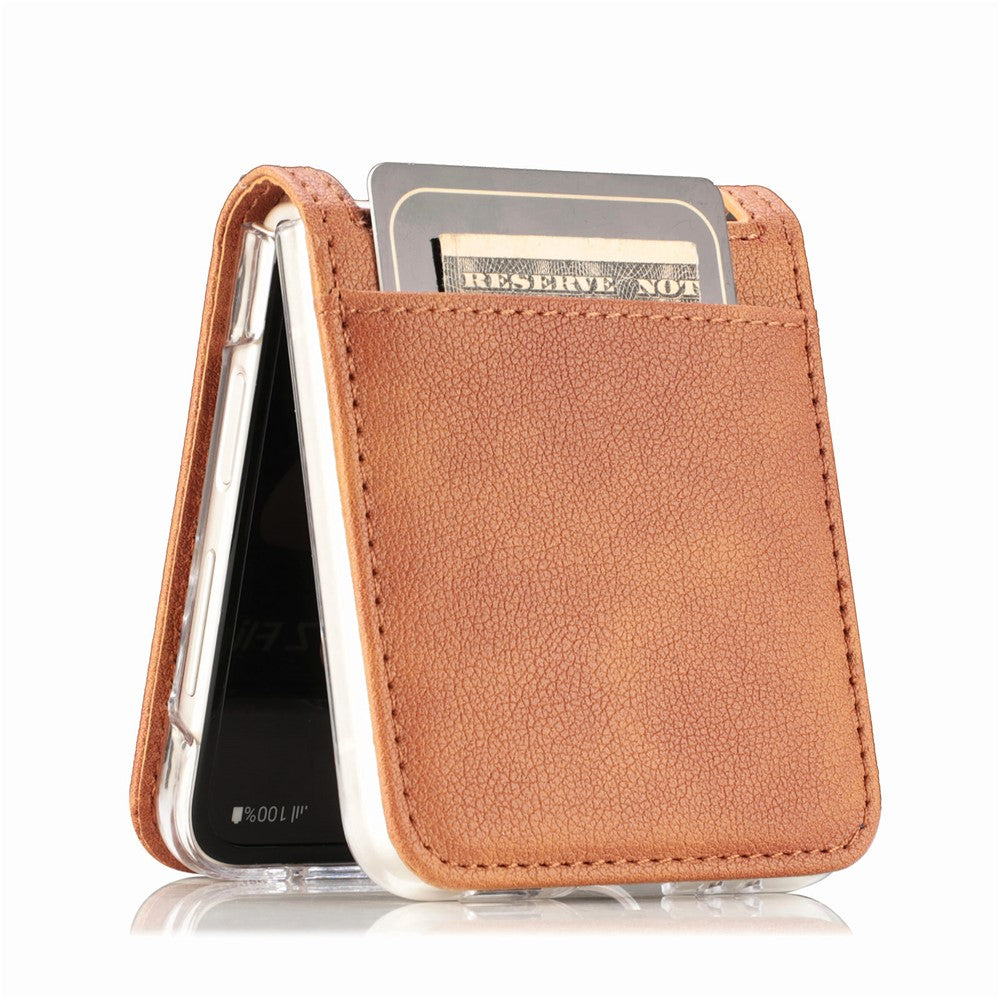 For Samsung Galaxy Z Flip7 FE 5G / Z Flip6 5G Case Card Slot Leather+PC Phone Cover - Brown