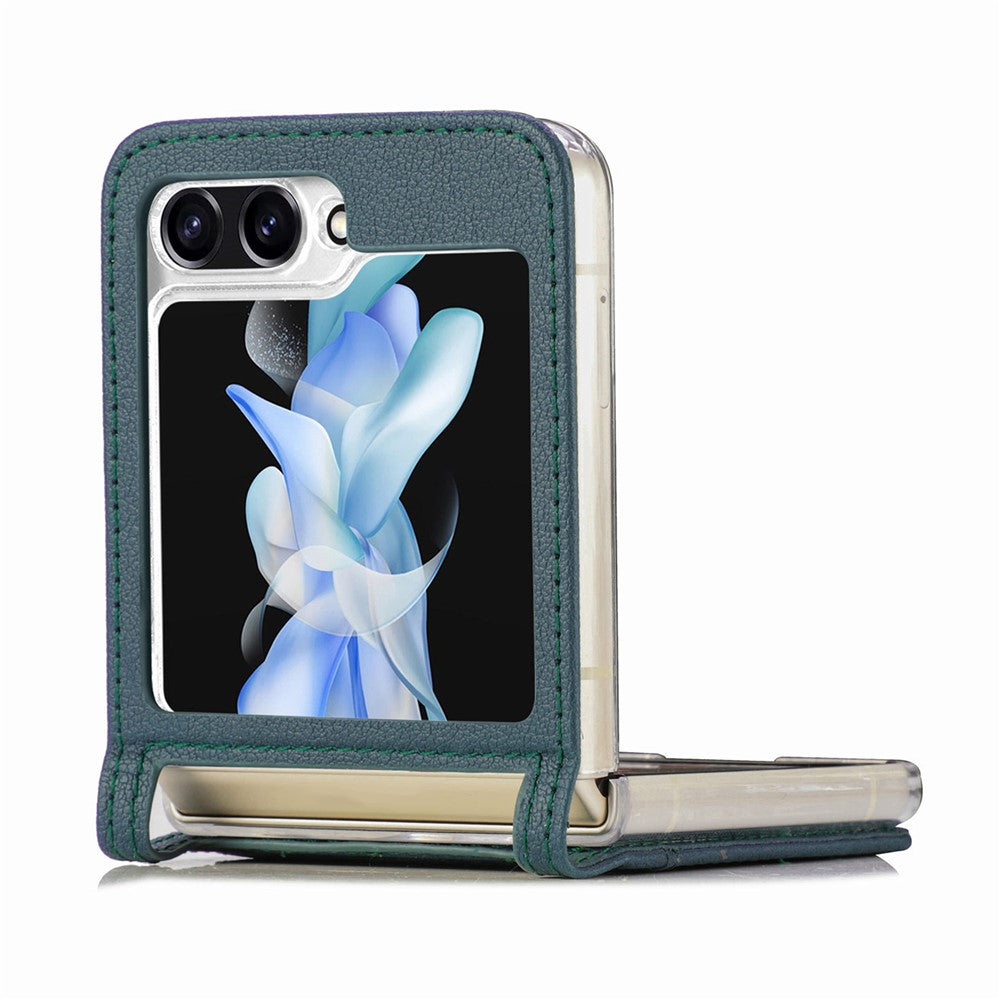 For Samsung Galaxy Z Flip7 FE 5G / Z Flip6 5G Case Card Slot Leather+PC Phone Cover - Green