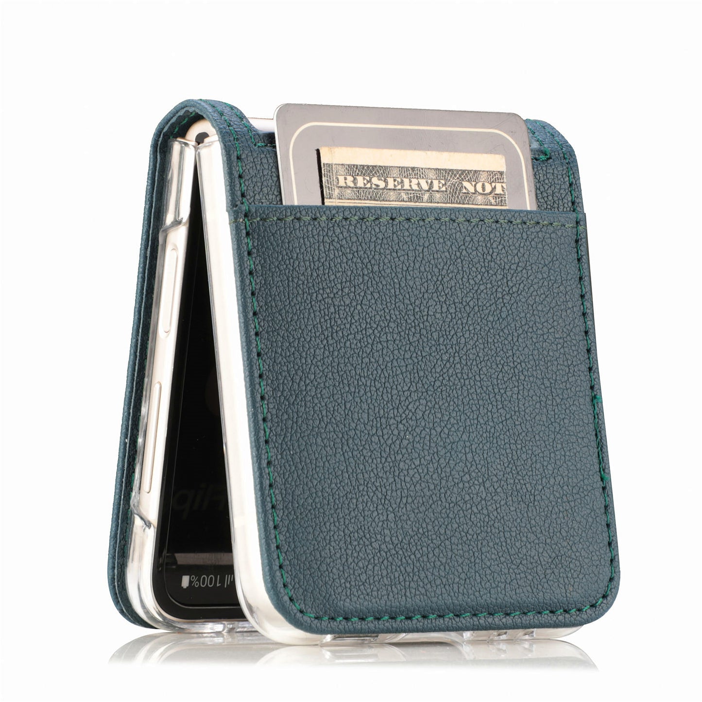 For Samsung Galaxy Z Flip6 5G Case Card Slot Leather+PC Phone Cover - Green