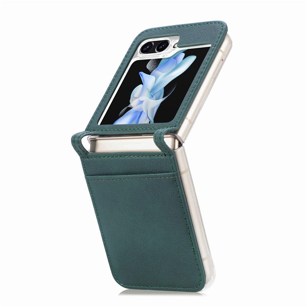For Samsung Galaxy Z Flip7 FE 5G / Z Flip6 5G Case Card Slot Leather+PC Phone Cover - Green