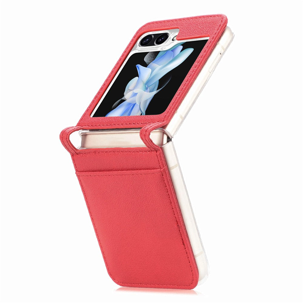 For Samsung Galaxy Z Flip7 FE 5G / Z Flip6 5G Case Card Slot Leather+PC Phone Cover - Red