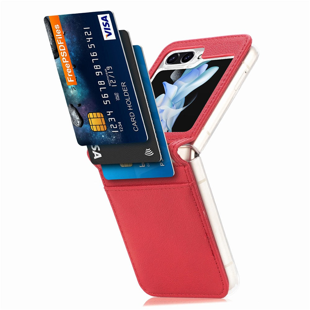 For Samsung Galaxy Z Flip7 FE 5G / Z Flip6 5G Case Card Slot Leather+PC Phone Cover - Red