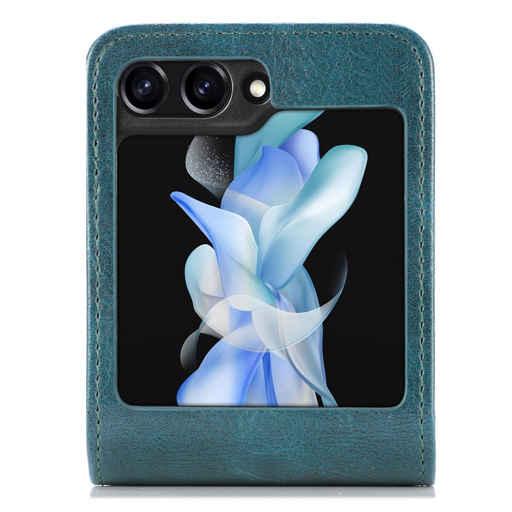 For Samsung Galaxy Z Flip7 FE 5G / Z Flip6 5G Case Leather Phone Cover Card Slots Photo Frame Slot - Green