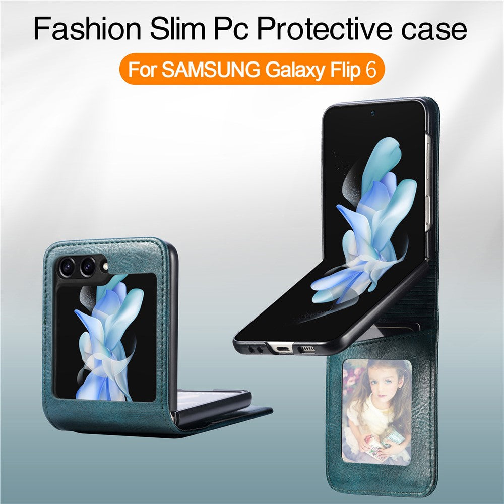 For Samsung Galaxy Z Flip7 FE 5G / Z Flip6 5G Case Leather Phone Cover Card Slots Photo Frame Slot - Green
