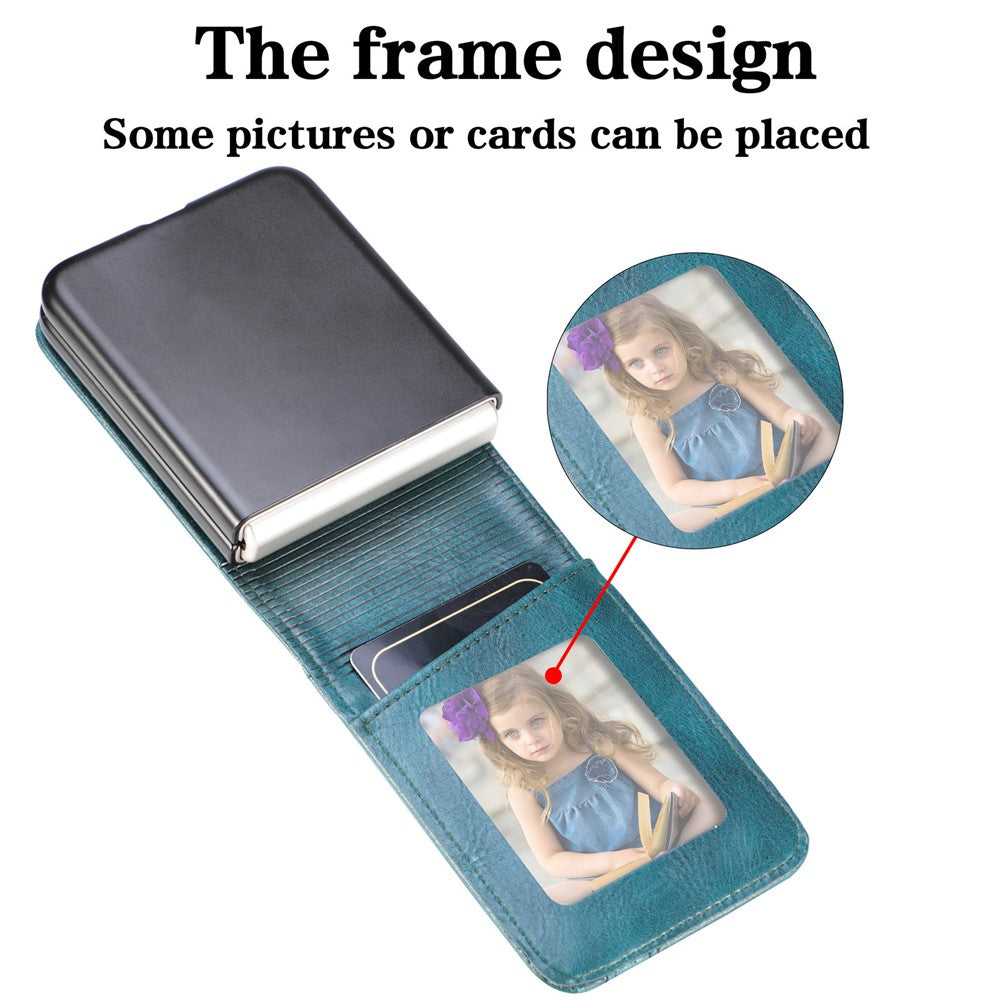 For Samsung Galaxy Z Flip7 FE 5G / Z Flip6 5G Case Leather Phone Cover Card Slots Photo Frame Slot - Green