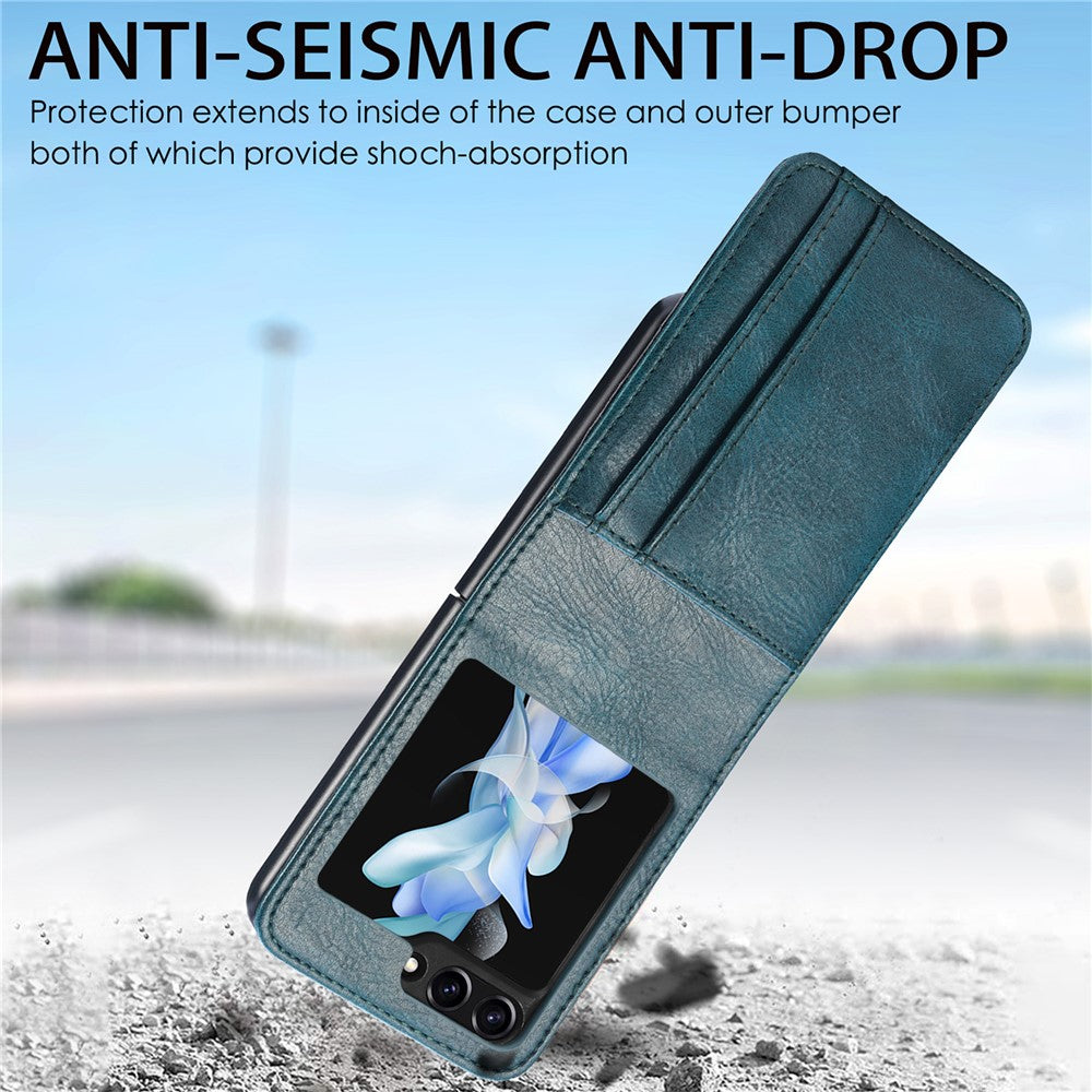 For Samsung Galaxy Z Flip7 FE 5G / Z Flip6 5G Case Leather Phone Cover Card Slots Photo Frame Slot - Green