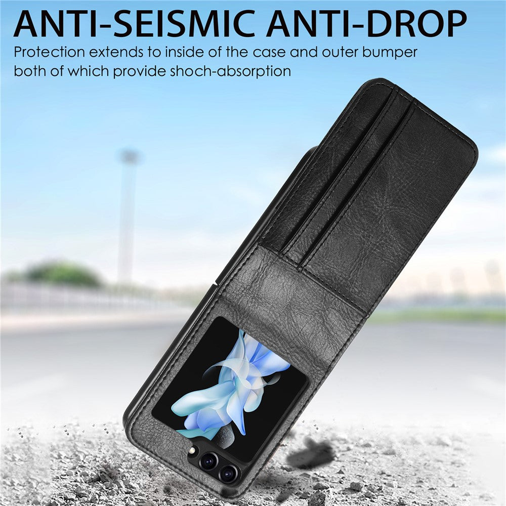 For Samsung Galaxy Z Flip7 FE 5G / Z Flip6 5G Case Leather Phone Cover Card Slots Photo Frame Slot - Black