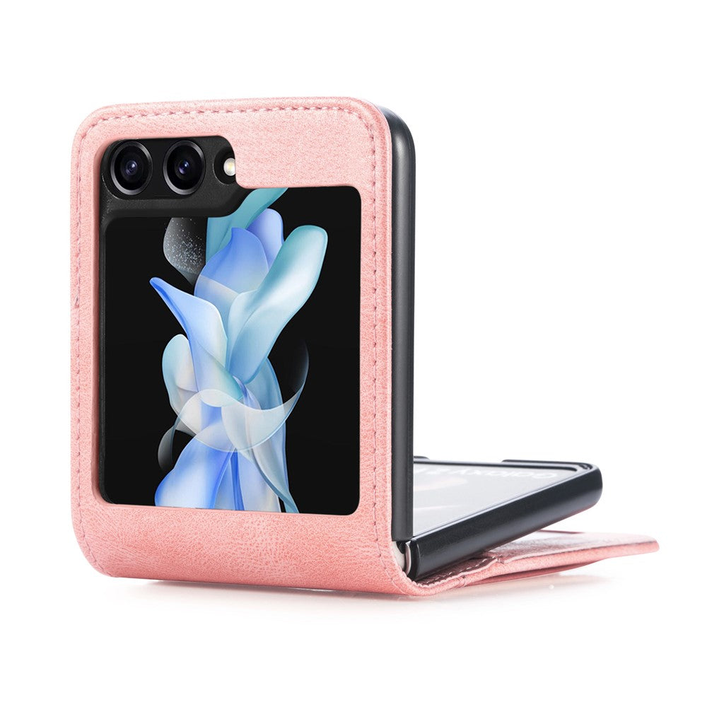 For Samsung Galaxy Z Flip7 FE 5G / Z Flip6 5G Case Leather Phone Cover Card Slots Photo Frame Slot - Pink