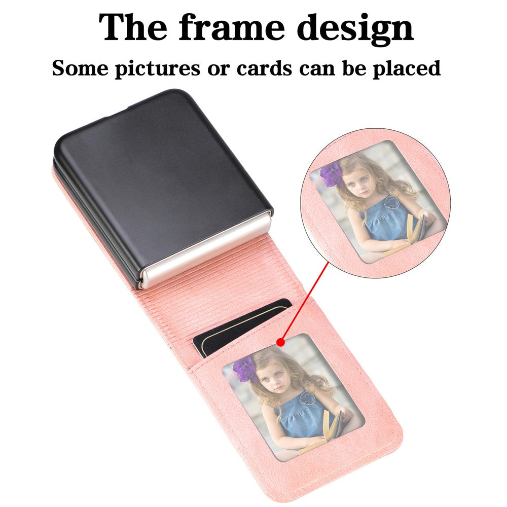For Samsung Galaxy Z Flip7 FE 5G / Z Flip6 5G Case Leather Phone Cover Card Slots Photo Frame Slot - Pink
