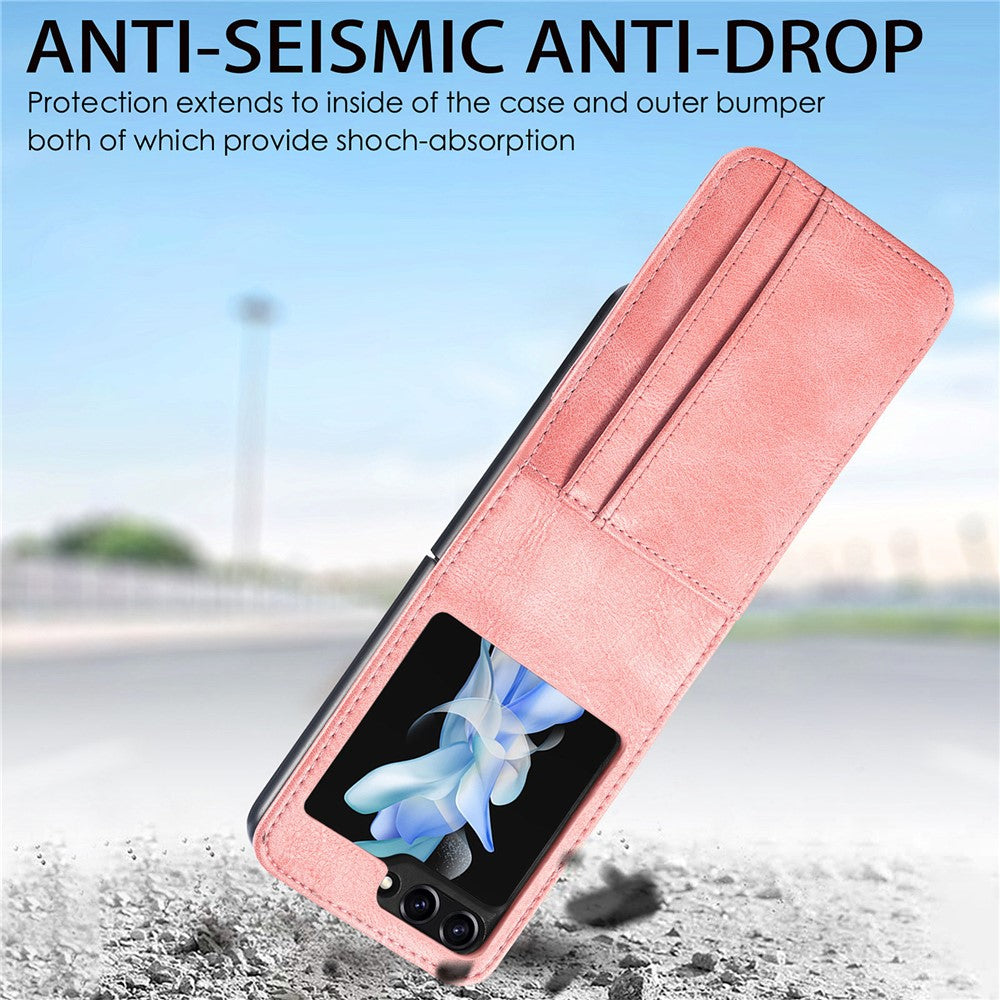 For Samsung Galaxy Z Flip7 FE 5G / Z Flip6 5G Case Leather Phone Cover Card Slots Photo Frame Slot - Pink