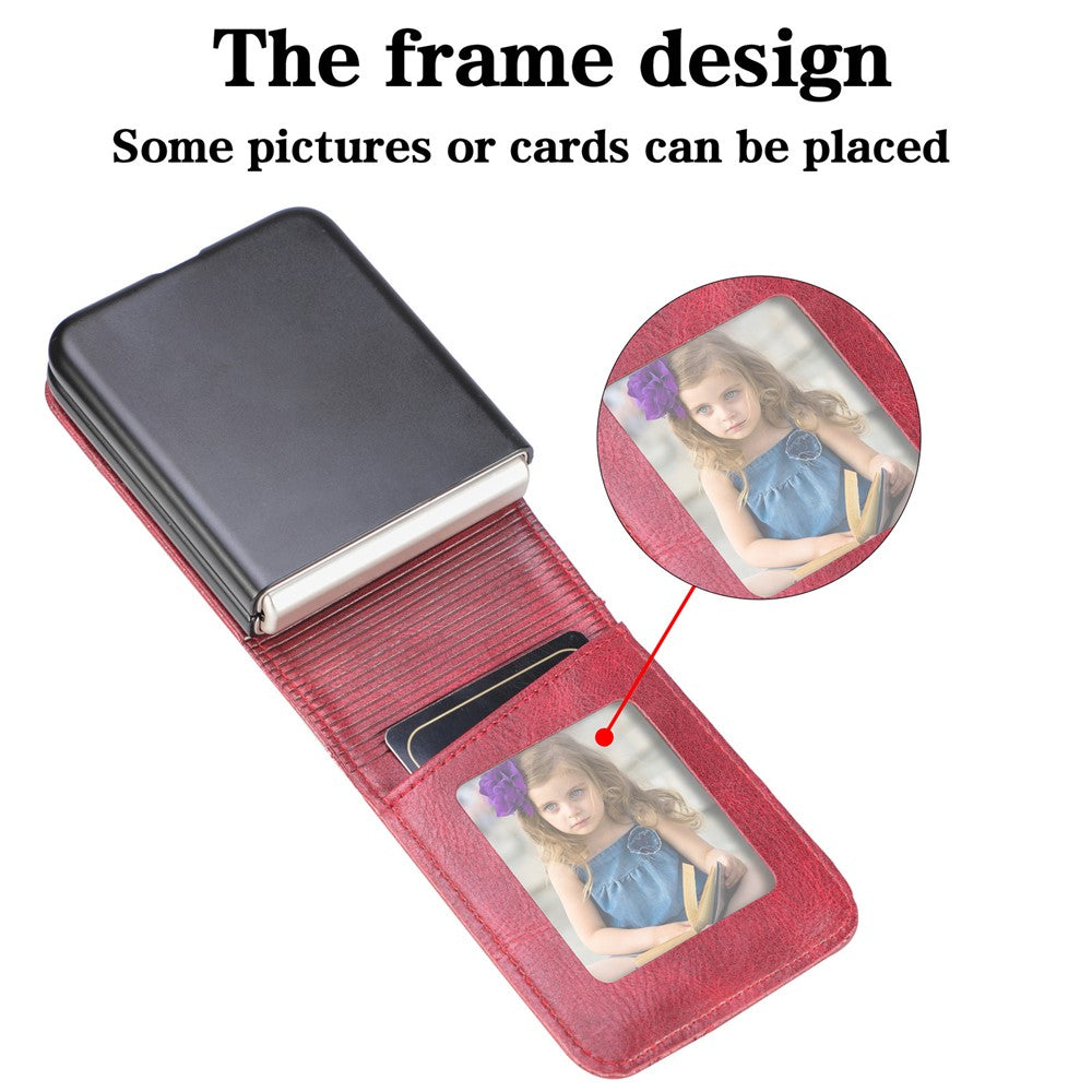 For Samsung Galaxy Z Flip7 FE 5G / Z Flip6 5G Case Leather Phone Cover Card Slots Photo Frame Slot - Red
