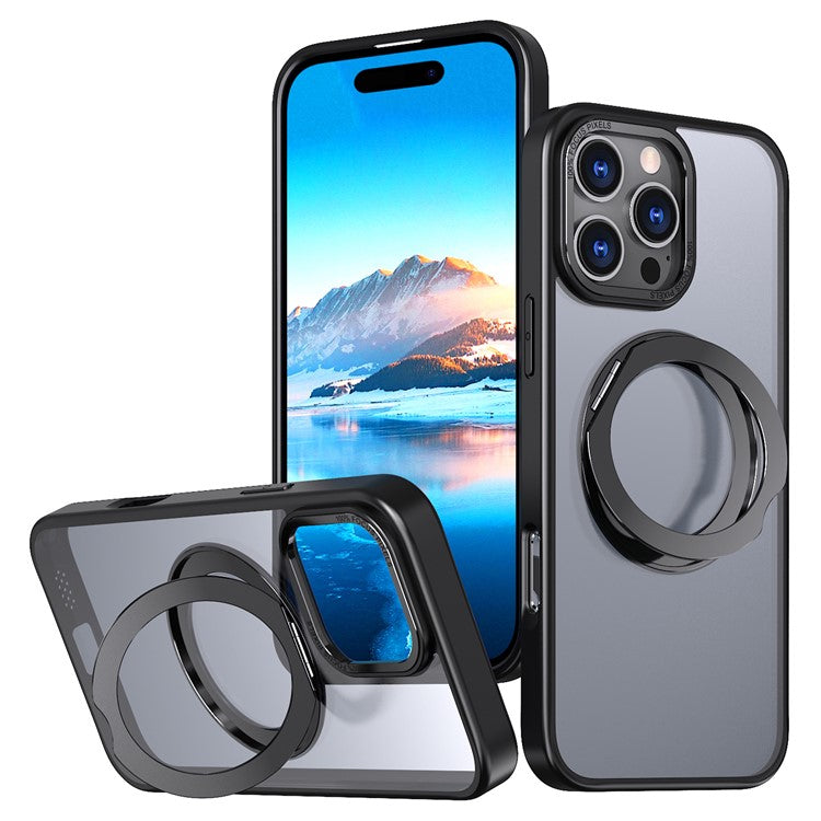 For iPhone 16 Pro Case TPU+Acrylic Kickstand Phone Cover Compatible with MagSafe - Black