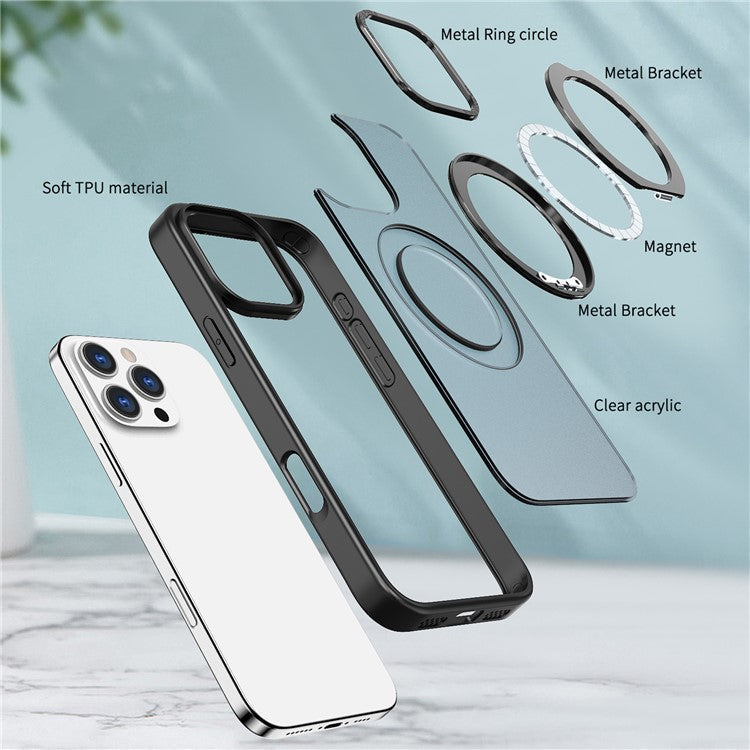 For iPhone 16 Pro Case TPU+Acrylic Kickstand Phone Cover Compatible with MagSafe - Black