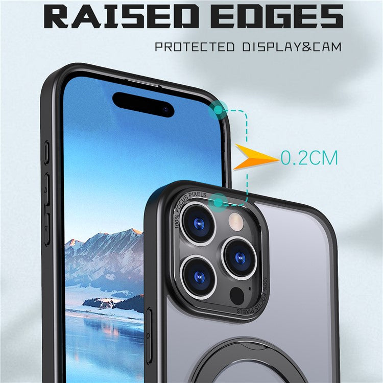 For iPhone 16 Pro Case TPU+Acrylic Kickstand Phone Cover Compatible with MagSafe - Black